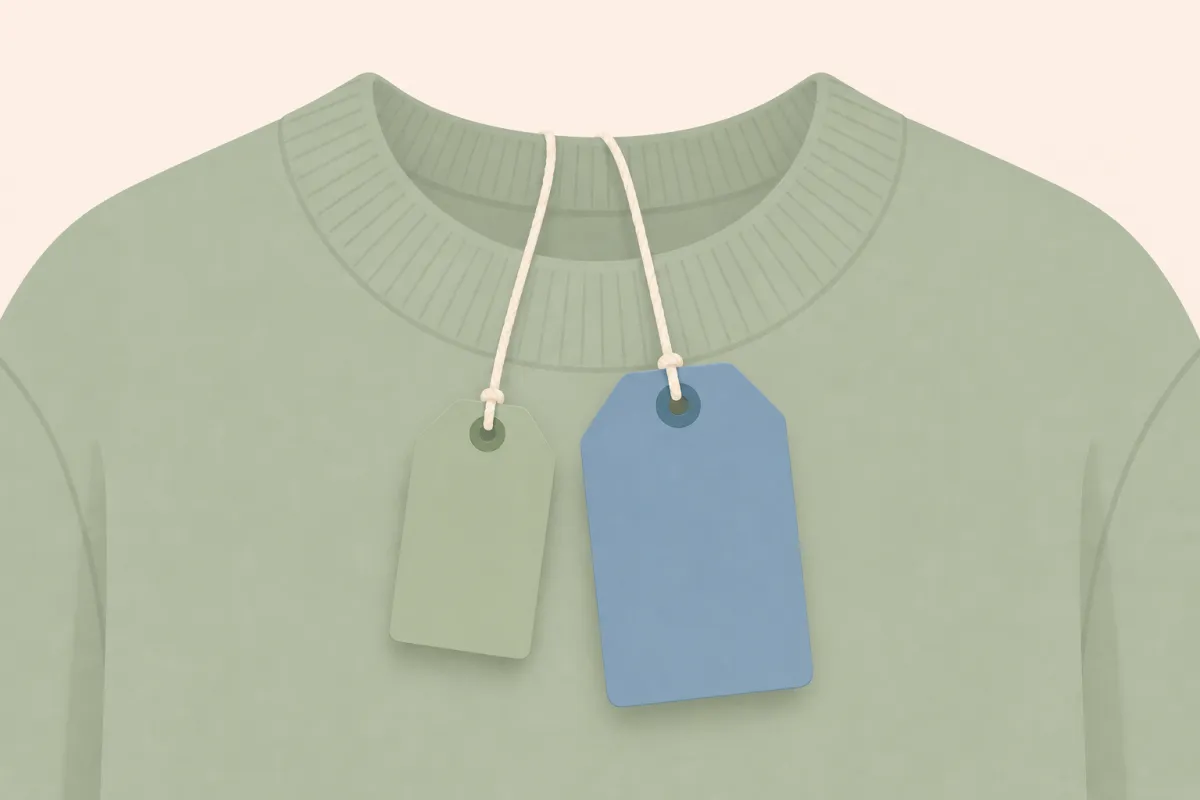 To prismærker, et lille og et lidt større, på en sweater